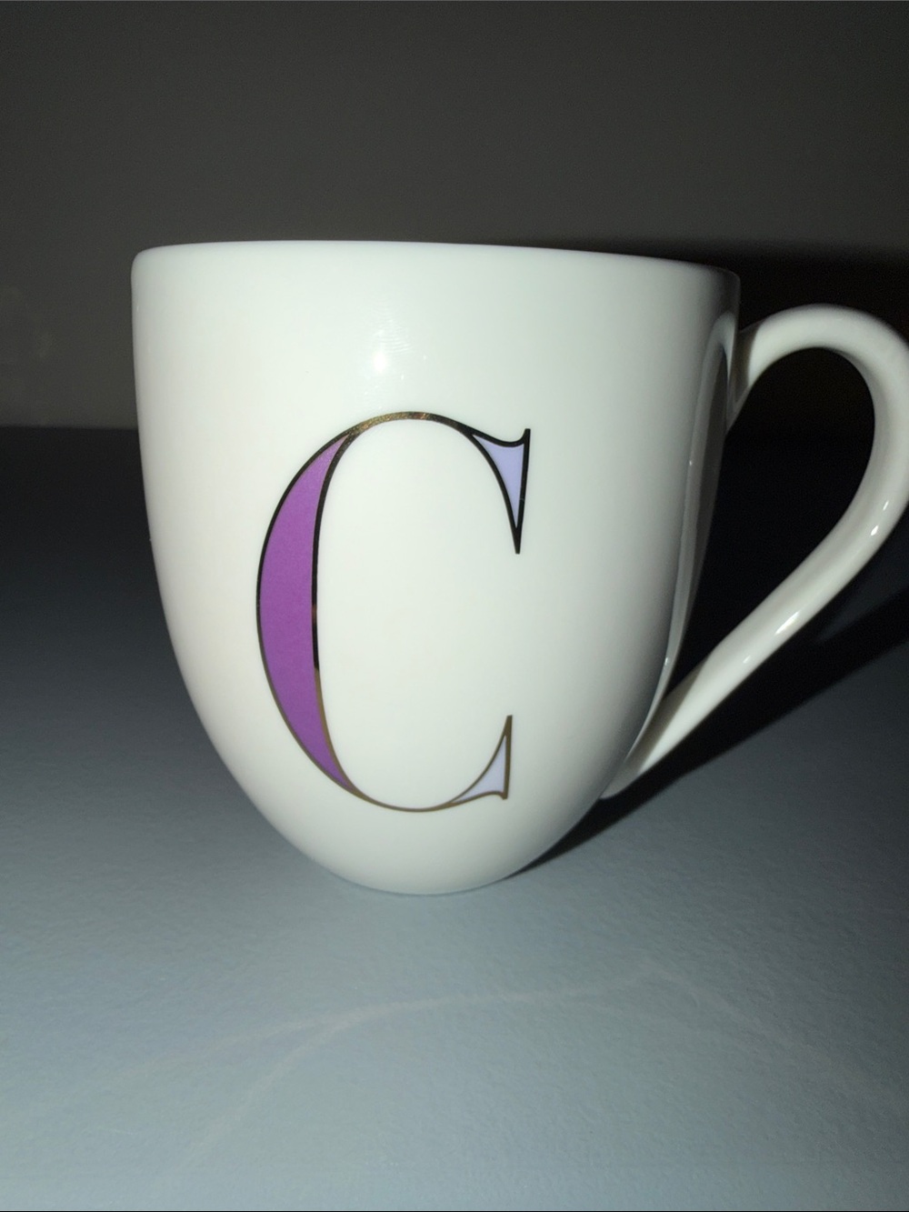 kate spade New York by LENOX White Porcelain Mug with Purple and Gold Monogram C